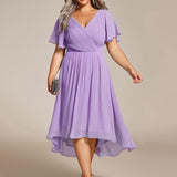 Plus Size Wedding Guest Dress | V-Neck Chiffon High-Low