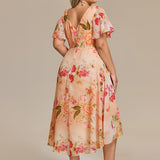 Plus Size Wedding Guest Dress | V-Neck Chiffon High-Low