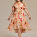 Plus Size Wedding Guest Dress | V-Neck Chiffon High-Low