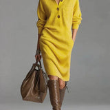 Cosy Urban Button Front Shawl Collar Jumper Midi Dress
