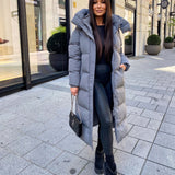 Women’s Cosy Long Grey Coat with Fleece Pocket Lining