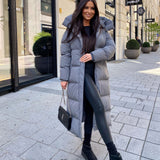 Women’s Cosy Long Grey Coat with Fleece Pocket Lining