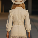 Tassel Spliced Denim Mini Dress – Women’s Retro High-End Style