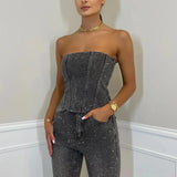 Women’s Glittering High-Waist Trouser Set – Chic & Stylish