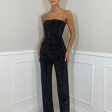 Women’s Glittering High-Waist Trouser Set – Chic & Stylish