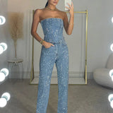 Women’s Glittering High-Waist Trouser Set – Chic & Stylish