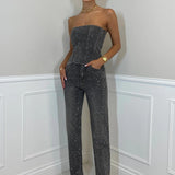 Women’s Glittering High-Waist Trouser Set – Chic & Stylish