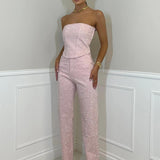 Women’s Glittering High-Waist Trouser Set – Chic & Stylish