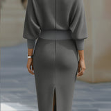 White Batwing Midi Dress with Sculpted Pencil Skirt