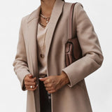 Chic Long Winter Coat for Women – Lapel Collar, Soft Material