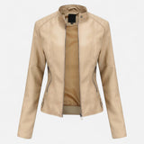 Women’s Heritage Chic Leather Jacket – Stand-Collar Statement Outerwear