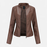 Women’s Heritage Chic Leather Jacket – Stand-Collar Statement Outerwear