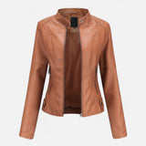 Women’s Heritage Chic Leather Jacket – Stand-Collar Statement Outerwear