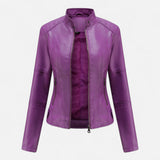 Women’s Heritage Chic Leather Jacket – Stand-Collar Statement Outerwear