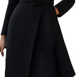 Women’s High-Neck Belted Midi Dress – Elegant Winter Style