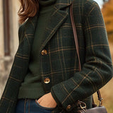 Women’s Checked Wool Blend Long Coat Fitted Winter Outerwear