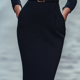 Chic Black Dress with Mandarin Neckline