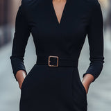 Chic Black Dress with Mandarin Neckline