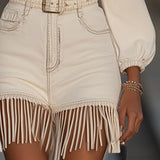 Tassel Spliced Denim Mini Dress – Women’s Retro High-End Style