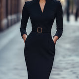 Chic Black Dress with Mandarin Neckline