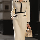 Tailored Midi Dress – Button Front & Contrast Trim Detail