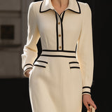 Tailored Midi Dress – Button Front & Contrast Trim Detail