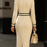 Tailored Midi Dress – Button Front & Contrast Trim Detail