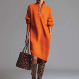 Cosy Urban Button Front Shawl Collar Jumper Midi Dress