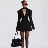 Women’s Structured-Shoulder Double-Breasted Blazer Dress