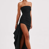 Black Satin Maxi Dress – Cowl Neck & Lace Back